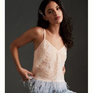 NWT Anthropologie Eva Franco Sequin Feathered Hem Top Small #013